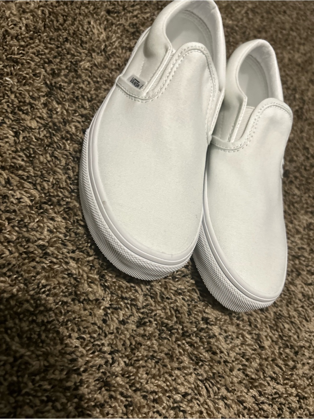 Vans White Slip-On Canvas Sneakers NWOT! Big kid 5 or women 6.5